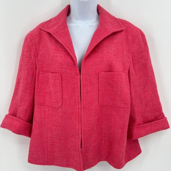Lafayette‎ 148 Pink Woven Jacket With Front Pockets & Hook Closure - Picture 1 of 8